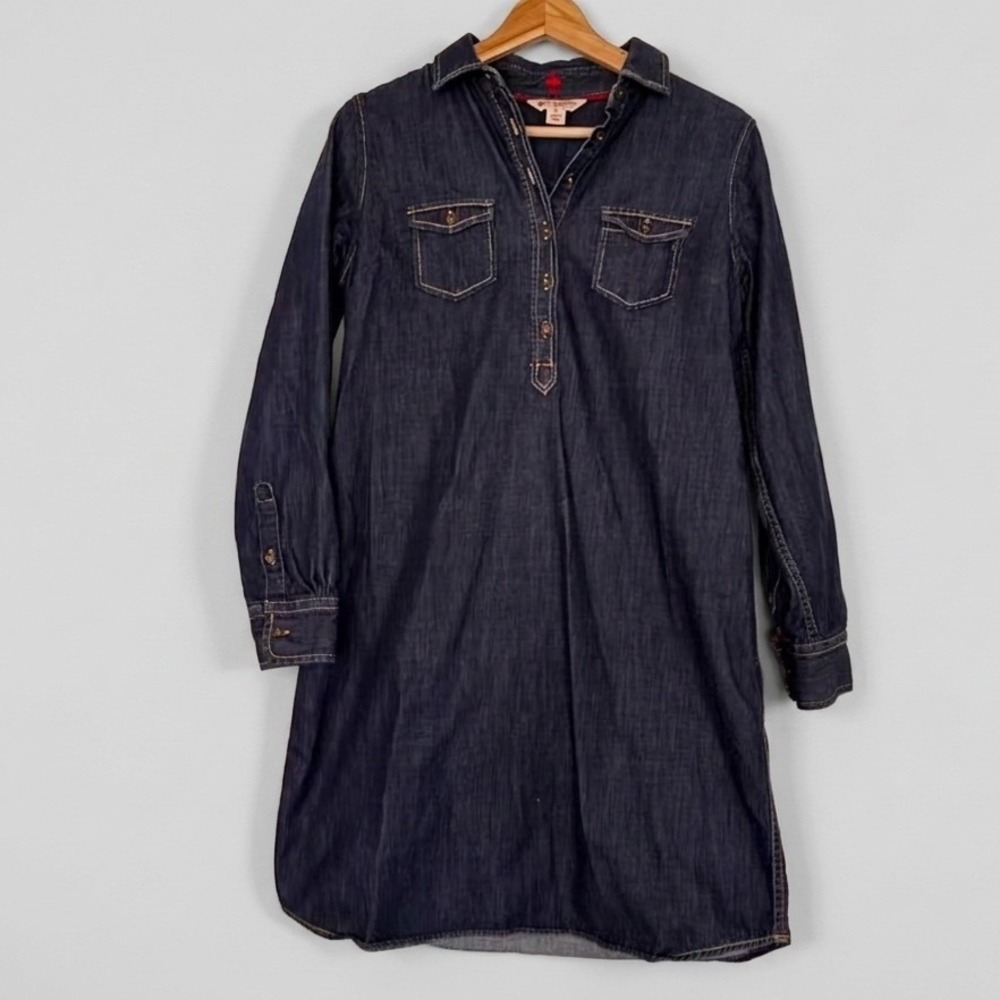 Brooks Brothers Denim Shirt Dress Dark Wash Henley Long Sleeve Western Americana